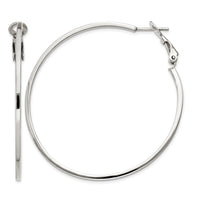 Sterling Silver RH-plated 1.5x50mm Omega Back Round Hoop Earrings