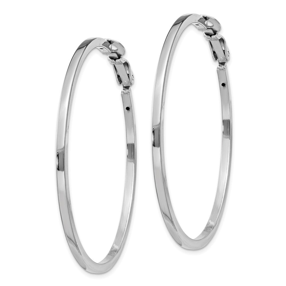 Sterling Silver RH-plated 2x50mm Omega Back Round Hoop Earrings