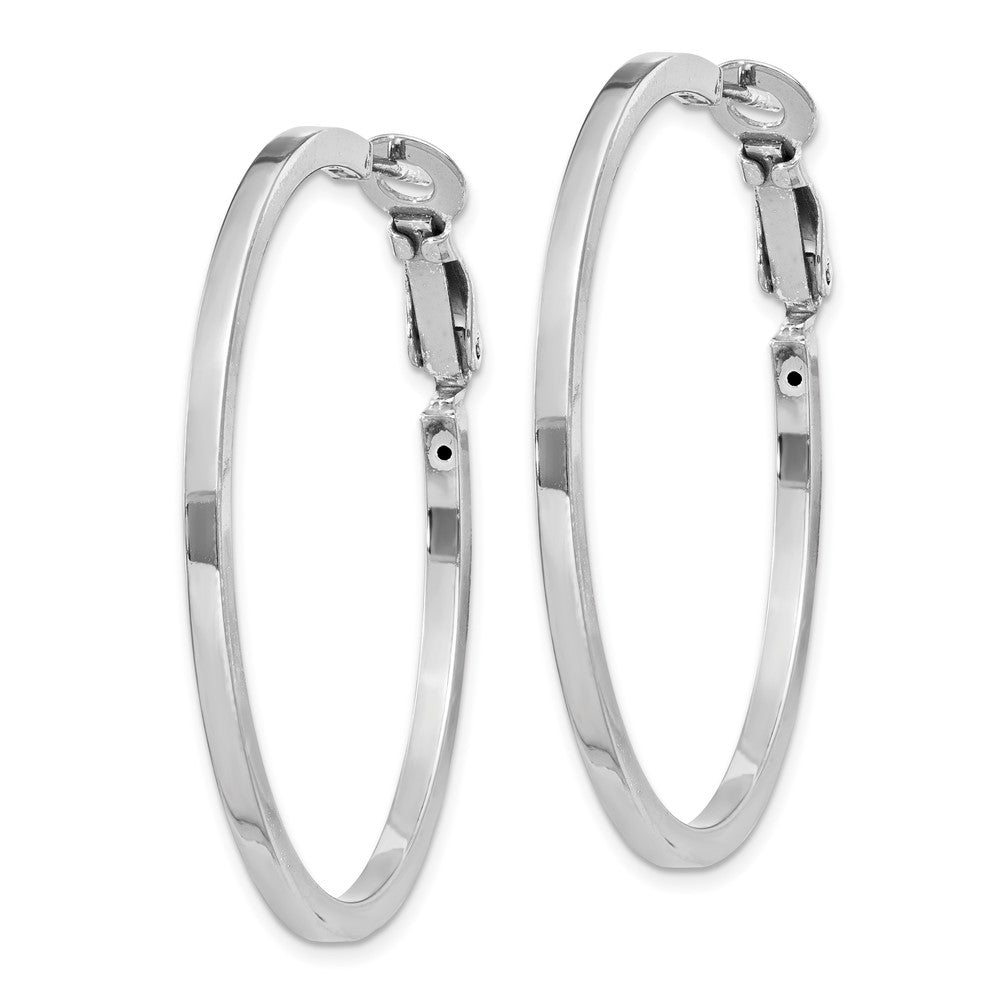 Sterling Silver RH-plated 2x40mm Omega Back Round Hoop Earrings