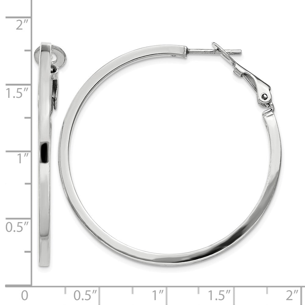 Sterling Silver RH-plated 2x40mm Omega Back Round Hoop Earrings