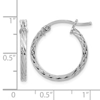 Sterling Silver Rhodium-plated Diamond-cut 2x20mm Square Tube Hoop Earrings