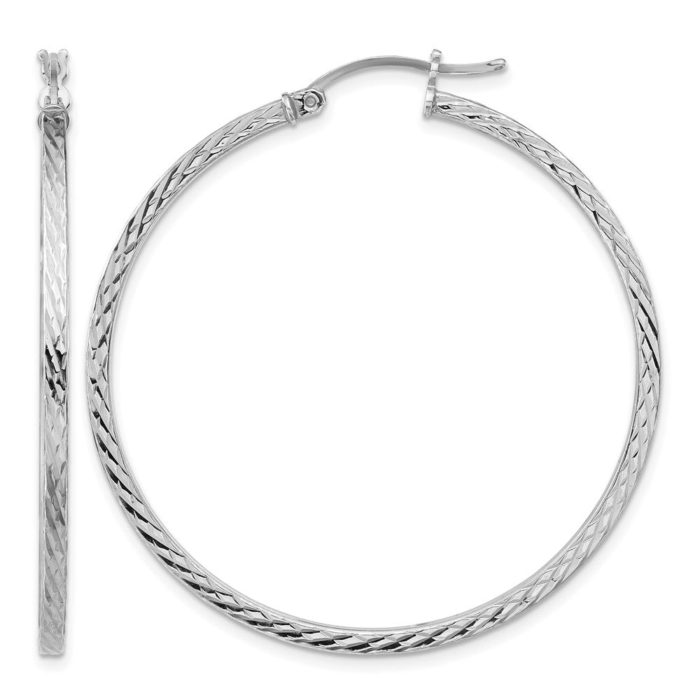 Sterling Silver Rhodium-plated Diamond-cut 2x45mm Square Tube Hoop Earrings