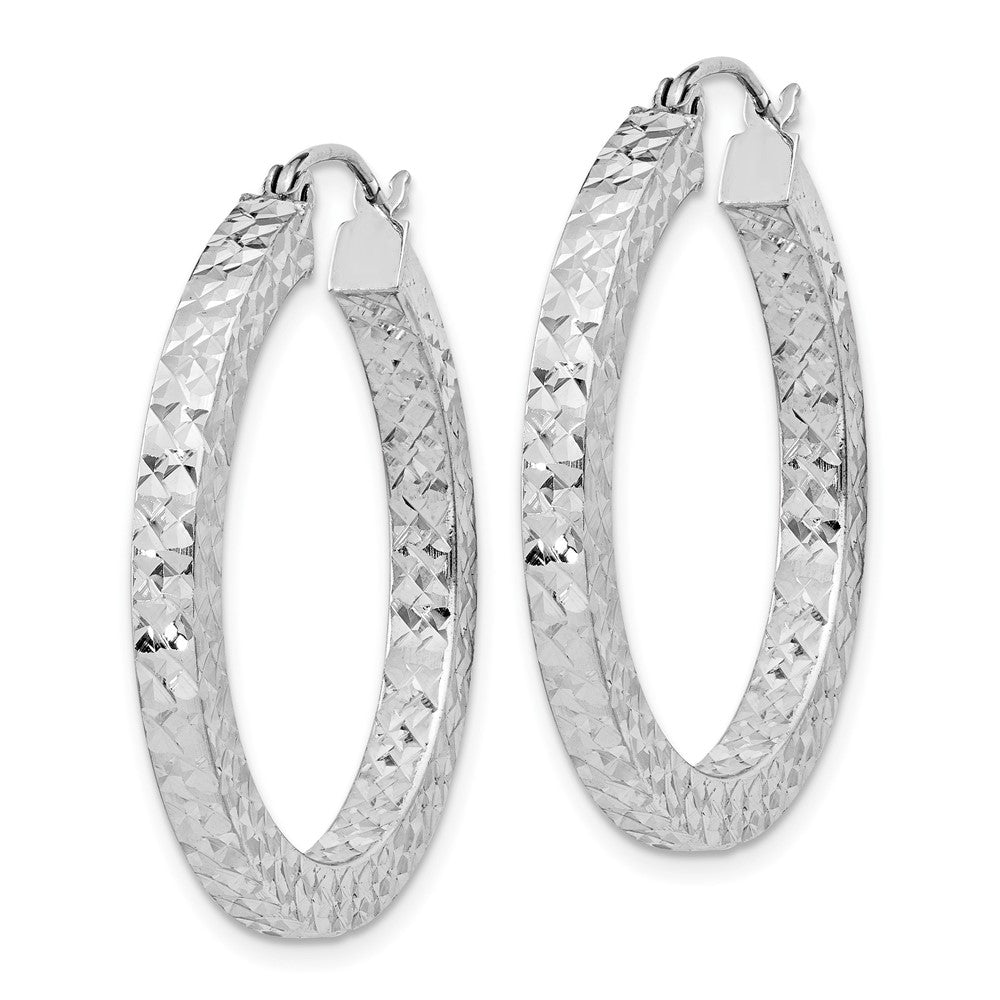 Sterling Silver Rhodium-plated Diamond-cut 3x30mm Square Tube Hoop Earrings