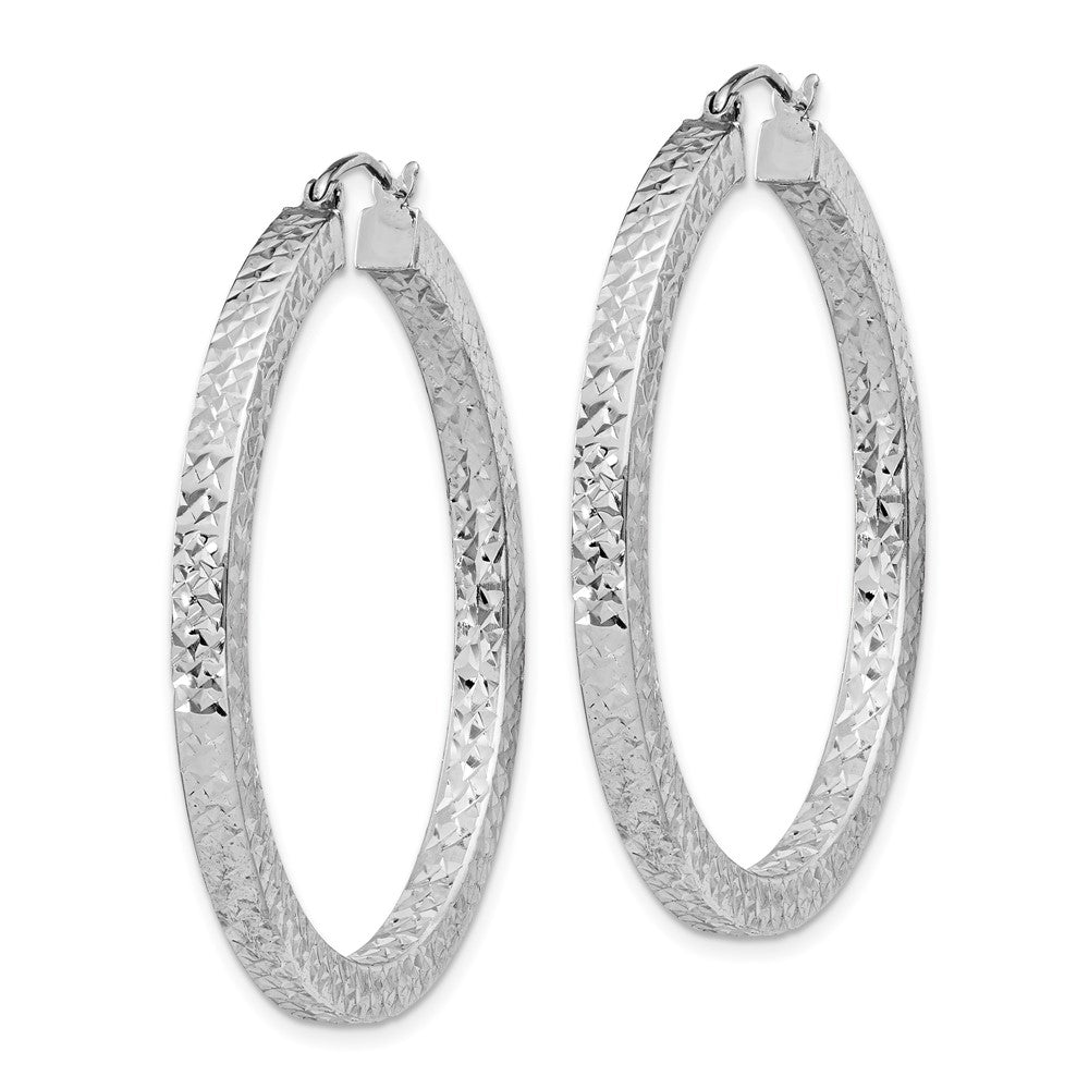 Sterling Silver Rhodium-plated Diamond-cut 3x40mm Square Tube Hoop Earrings