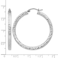 Sterling Silver Rhodium-plated Diamond-cut 3x40mm Square Tube Hoop Earrings