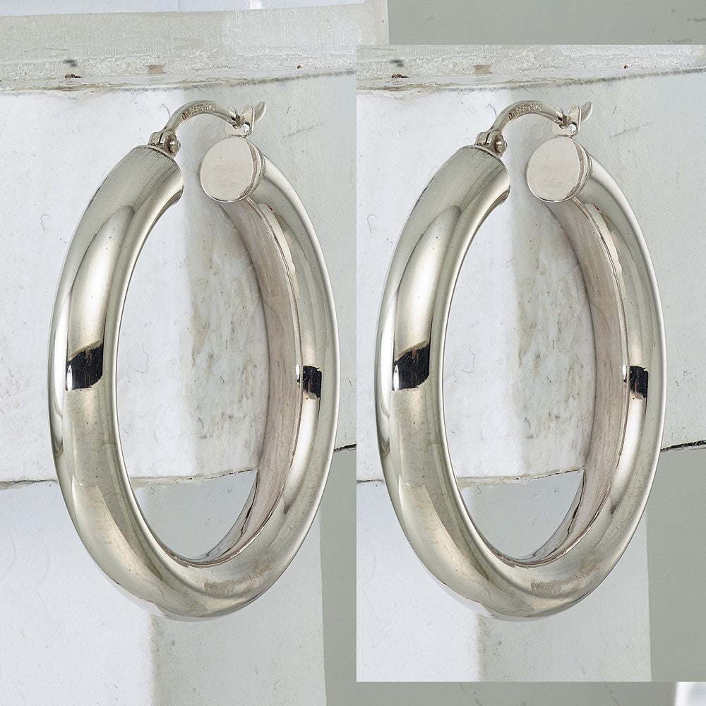 Sterling Silver Rhodium-plated 5mm Round Hoop Earrings