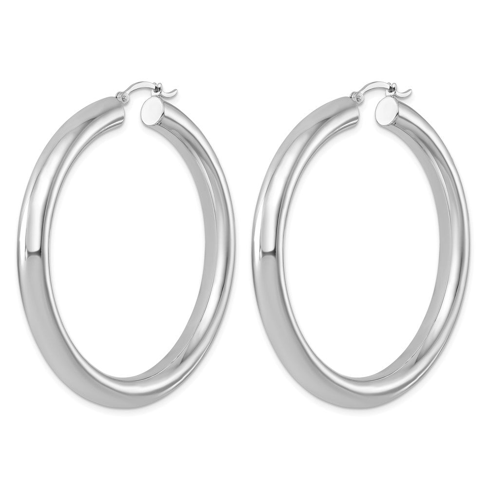 Sterling Silver Rhodium-plated 5mm Round Hoop Earrings