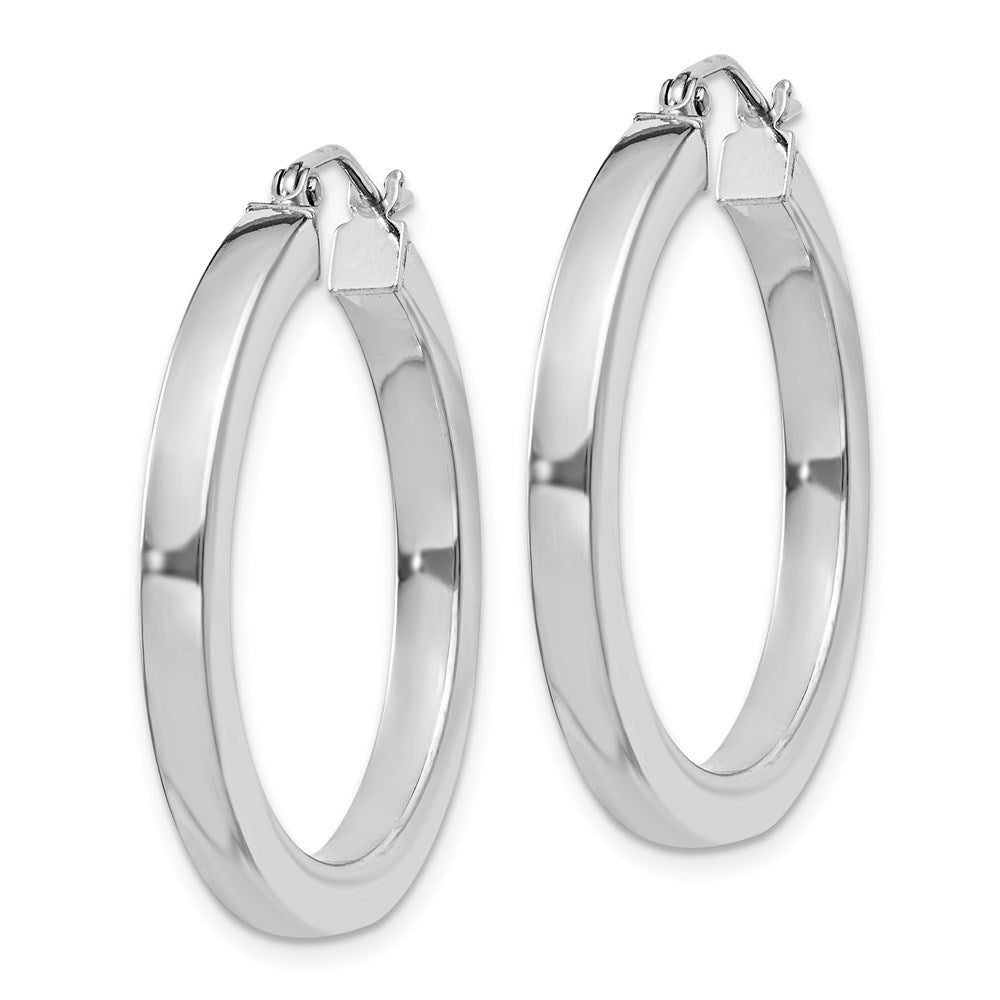 Sterling Silver Rhodium-plated 3x30mm Square Tube Hoop Earrings