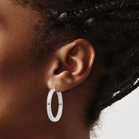 Sterling Silver Rhodium-plated 3x30mm Square Tube Hoop Earrings