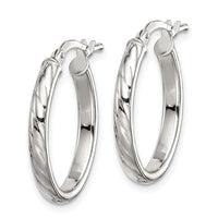 Sterling Silver Rhod-plated Textured 3mm Hollow Oval Hoop Earrings