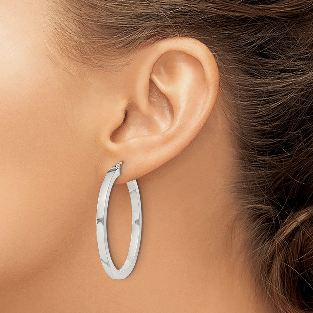 Sterling Silver 3x40mm Square Tube Hoop Earrings