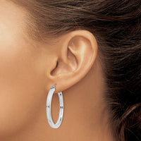 Sterling Silver Rhodium-plated 3x35mm Square Tube Hoop Earrings