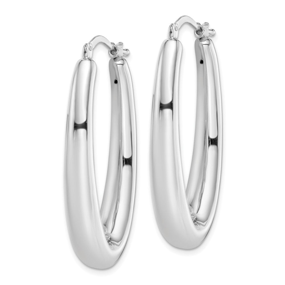 Sterling Silver Rhodium-plated Polished Hollow Oval Hoop Earrings