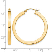 Sterling Silver Flash Gold-plated 3x35mm Square Tube Hoop Earrings