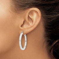 Sterling Silver 3x35mm Square Tube Hoop Earrings