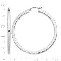 Sterling Silver Rhodium-plated 3x50mm Square Tube Hoop Earrings