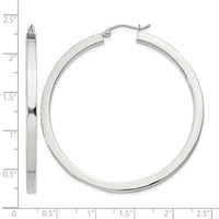 Sterling Silver 3x50mm Square Tube Hoop Earrings