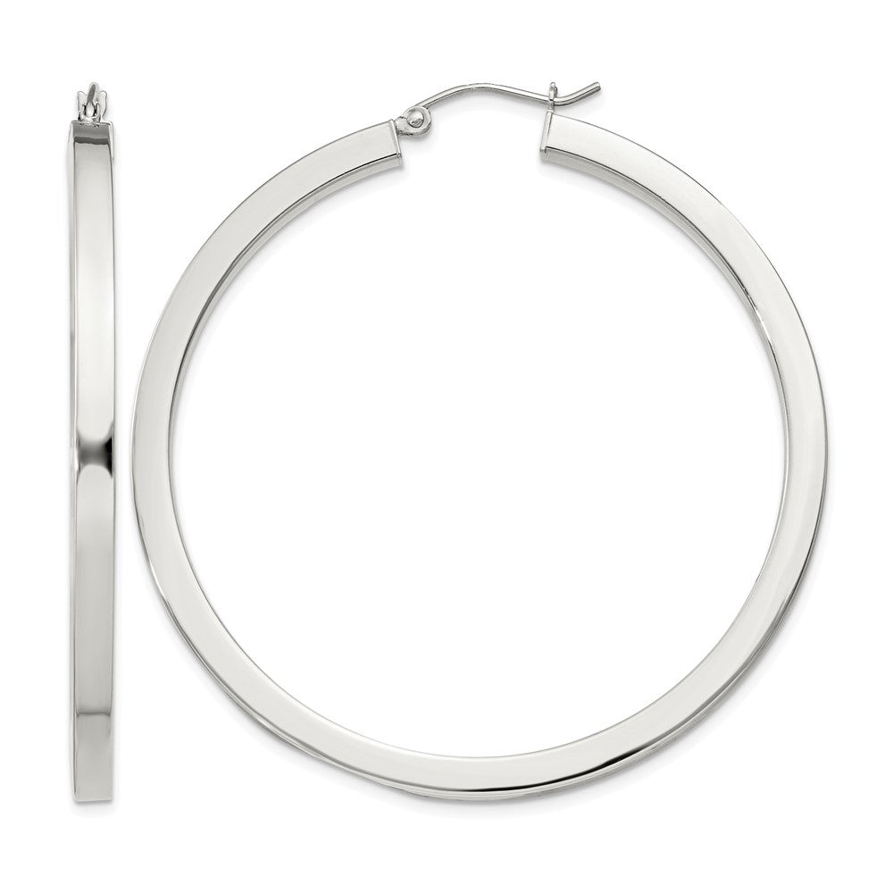 Sterling Silver 3x50mm Square Tube Hoop Earrings