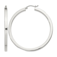 Sterling Silver 3x50mm Square Tube Hoop Earrings