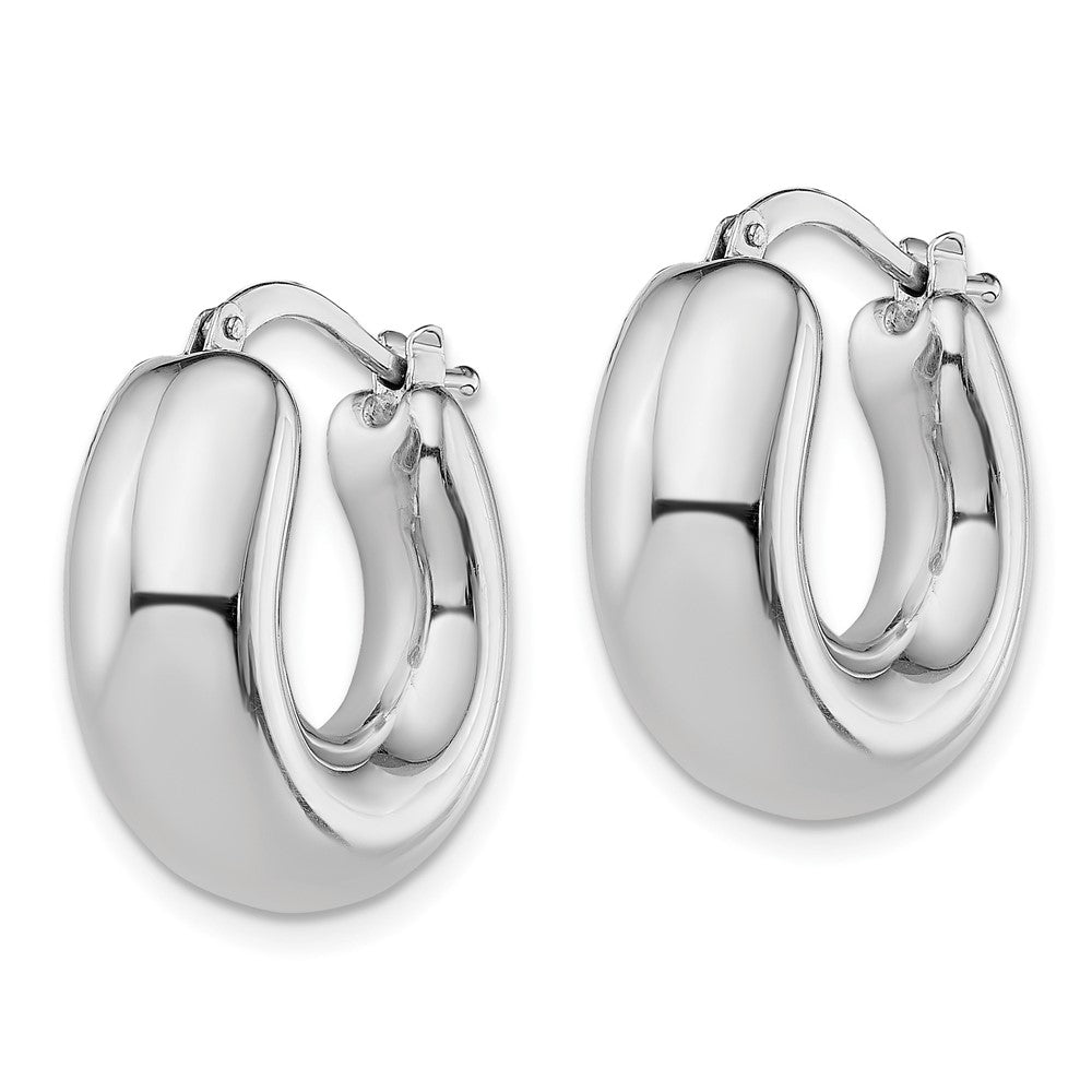 Sterling Silver RH-plated Polished Tapered Hollow Round Hoop Earrings