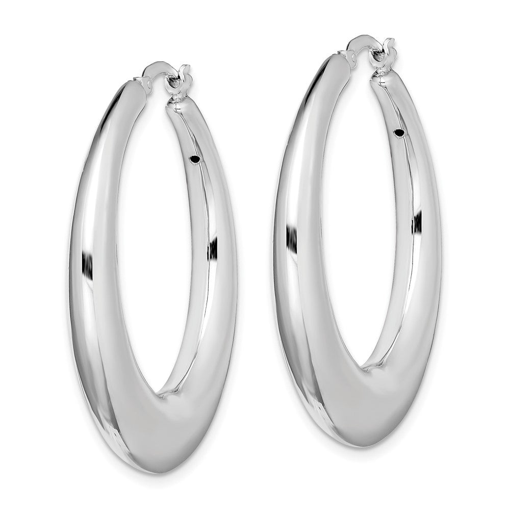 Sterling Silver RH-plated Polished Tapered Hollow Round Hoop Earrings