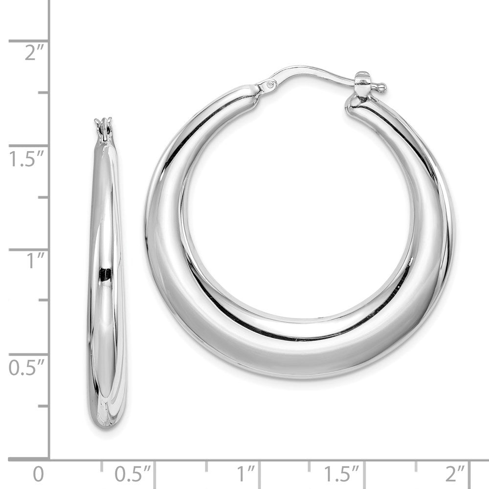 Sterling Silver RH-plated Polished Tapered Hollow Round Hoop Earrings