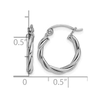 Sterling Silver Rhodium Plated 2mm Twisted Hoop Earrings