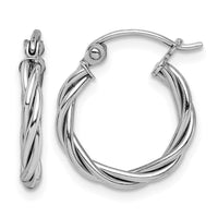 Sterling Silver Rhodium Plated 2mm Twisted Hoop Earrings