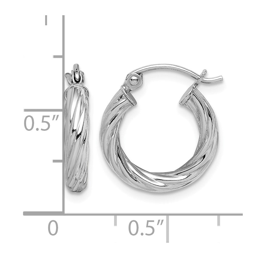 Sterling Silver Rhodium-plated 2.7x15mm Twisted Hoop Earrings