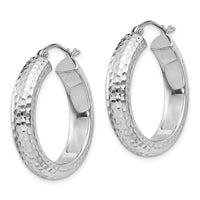 Sterling Silver Rhodium-plated Diamond-cut 5x25mm Hoop Earrings
