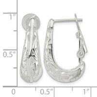 Sterling Silver Polished & Filigree Omega Back J-Hoop Earrings