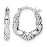 Sterling Silver Rhodium Plated Hollow Scalloped Hoop Earrings