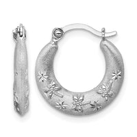 Sterling Silver Rhodium Plated Diamond Cut Hoop Earrings
