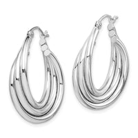 Sterling Silver Rhodium-plated Triple Twisted Round Hoop Earrings