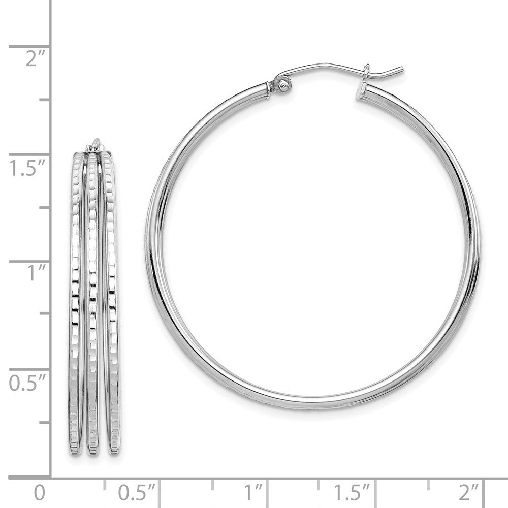 Sterling Silver Rhodium Plated Textured Fancy Hoop Earrings