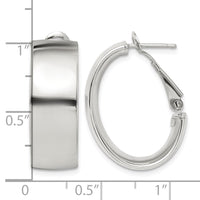 Sterling Silver Rhod-pltd Polish 10mm Omega Back Oval Hoop Earrings