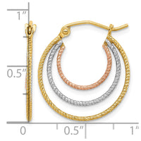 Sterling Silver Rhod-plated Yellow/Rose Vermeil 1.5mm Triple Hoop Earrings