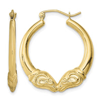 Sterling Silver Gold Plated Hollow Rams Head Hoop Earrings