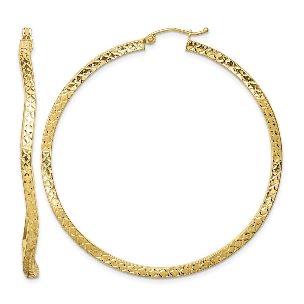 Sterling Silver Gold-plated Diamond Cut 2mm Wavy Hoop Earrings