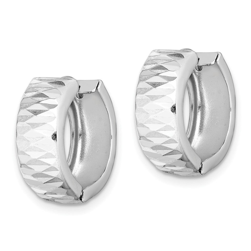 Sterling Silver Rhodium Diamond Cut Polished Hinged Hoop Earrings