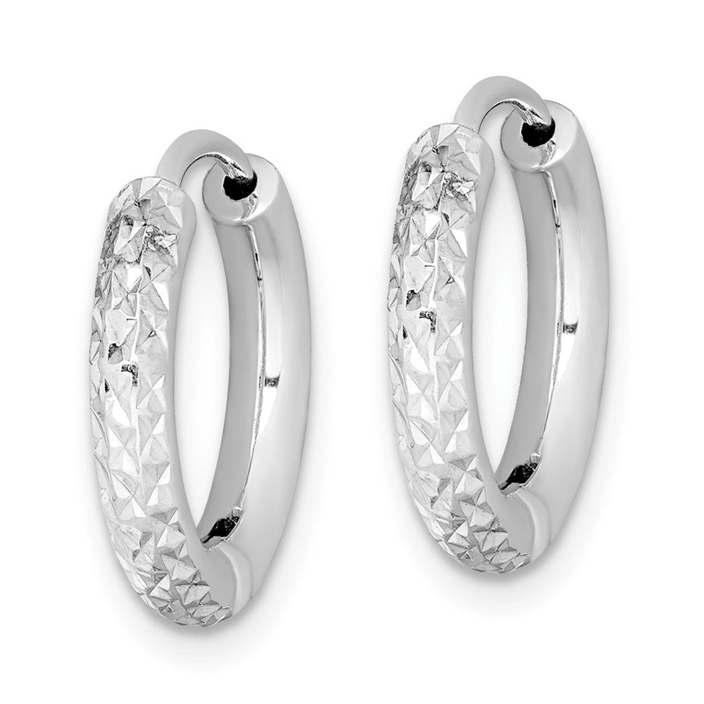 Sterling Silver Rhodium Polished Diamond Cut Hinged Hoop Earrings