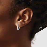 Sterling Silver Rhodium Polished Diamond Cut Hinged Hoop Earrings