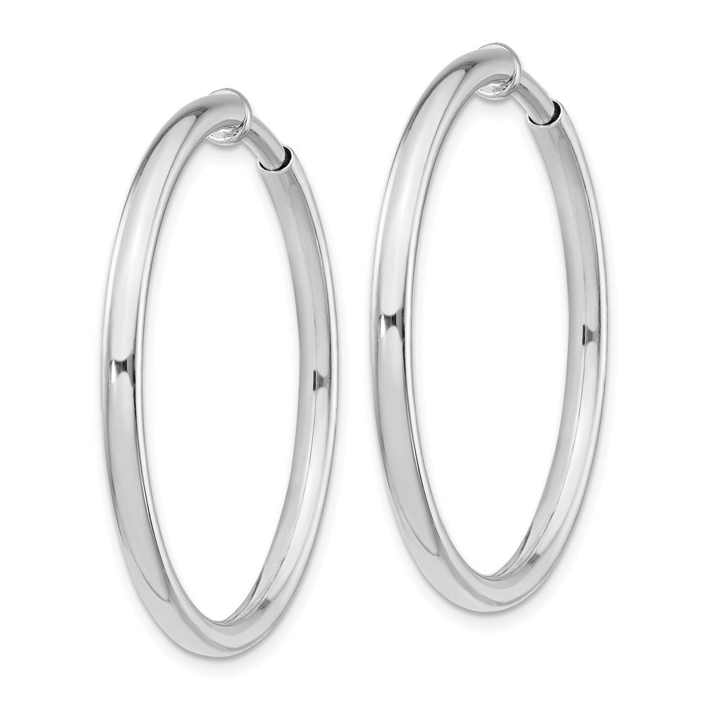 Sterling Silver RH-plated 2.5x37mm Non-Pierced Round Hoop Earrings