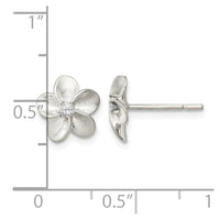 Sterling Silver Polished and Satin Flower with CZ Post Earrings