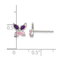 Sterling Silver Pink CZ & Purple Enamel Butterfly Post Earrings