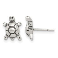 Sterling Silver Polished & Antiqued Turtle Post Earrings