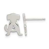 Sterling Silver Polished CZ Dog Post Earrings