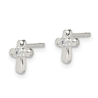 Sterling Silver Polished Cross with CZ Petite Post Earrings