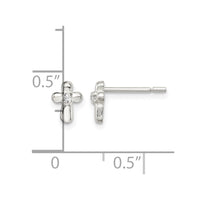Sterling Silver Polished Cross with CZ Petite Post Earrings