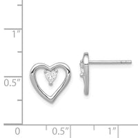 Sterling Silver Rhodium-plated CZ Polished Heart Post Earrings
